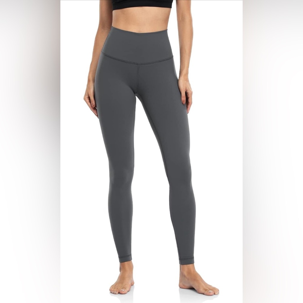 Gray Workout Full Length Leggings, Women's High Waist Compression Pants 28'' S - Picture 2 of 6